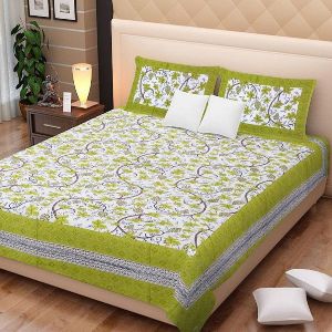 Green Colour Striped PrintsBedsheetcotton Bedsheetjaipuri Bedsheet