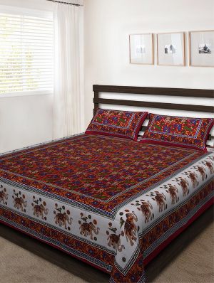 Maroon Colour Striped PrintsBedsheetcotton bedsheetjaipuri bedsheet