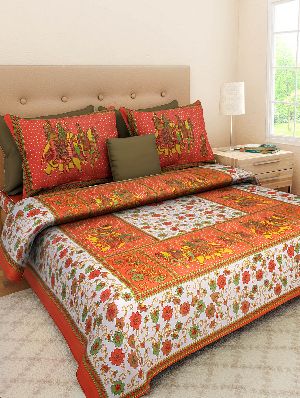 Orange Colour Abstract PrintsBedsheetcotton bedsheetjaipuri bedsheet