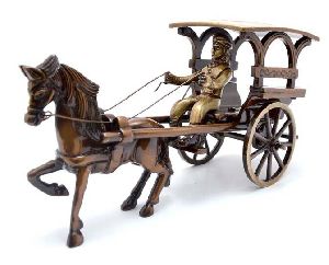 Brass European Horse Cart Statue