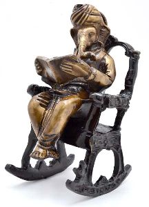 Brass Ganesha On Rocking Chair Statue