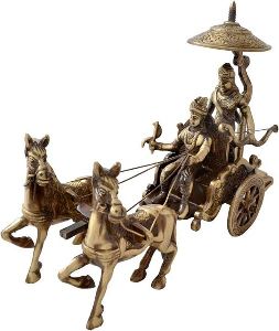 Brass Krishna Arjun Rath Statue