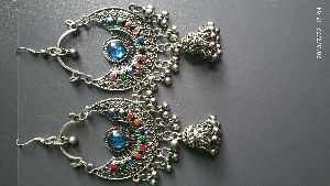 Oxidids silver earing (sky blue stone with multi beads)