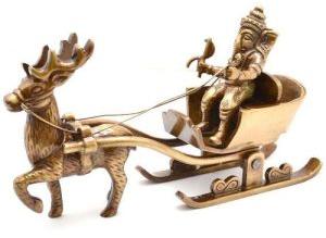 Brass Sleigh Riding Ganesha Statue