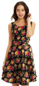 Floral Black Western Dress