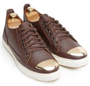 Faux Leather Gold Tip Brown Sneakers