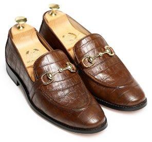 Pure Leather Croco Horsebit Brown Slip Ons