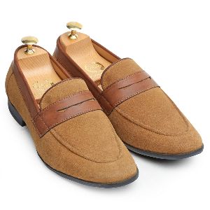 Suede Dual Penny Camel Brown Slip Ons