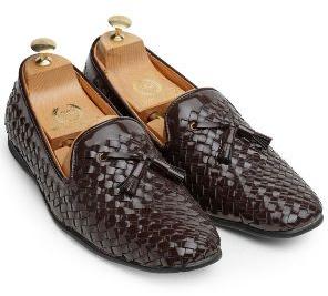 Tassel Patent Brown Woven Moccasins