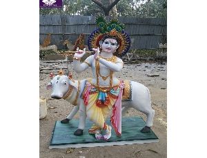 Fiber Krishna Cow Statue