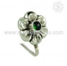 Green Onyx Gemstone Sterling Silver Nose Pin