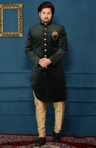 Black Velvet Embroidery Work Wedding Wear Sherwani