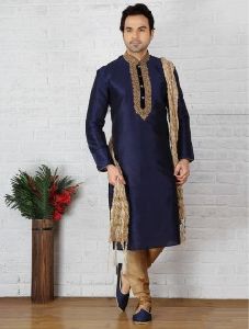 Neavy BLue Art Silk Festival Wear Embroidery Work Sherwani