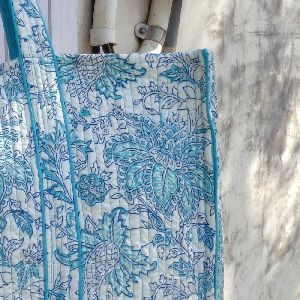 Aqua Lotus quilted tote bag