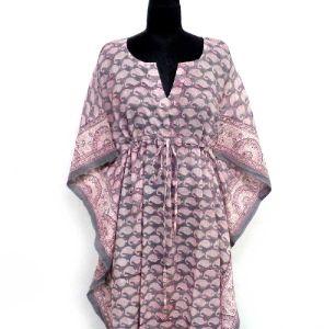 Block-Printed Loungewear Cotton Kaftan