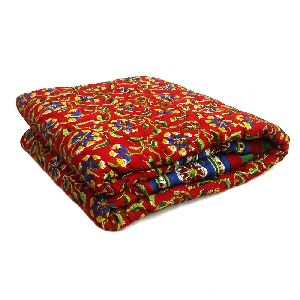 Chakri Red Block Printed Baby Quilt