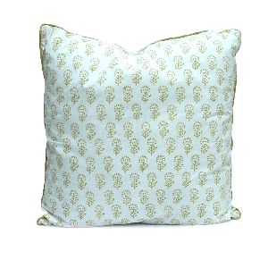 Golden Brown Flower Buti Block Printed Cushion Cover