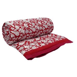 Hand Block amarnath red Printed Patchwork Twin Size Quilt