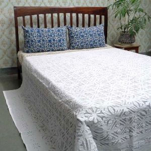 Organdy Cotton Applique Bedspread Hand Cut work