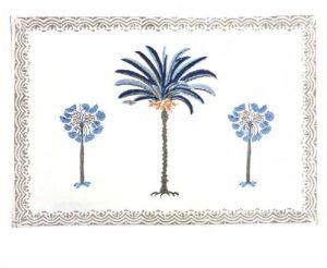 Palm Tree Blue Hand Block Printed on Cotton Canvas Table mats