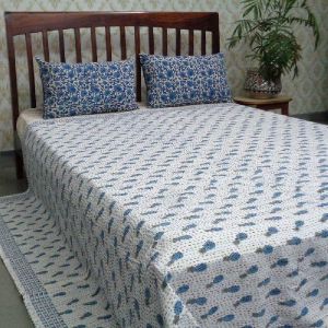 Queen Size Slanting Pineapple Blue Cotton Kantha