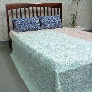 Raspberry Ocean Kantha Twin Quilt