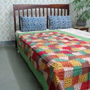 Throw Multicolor Patchwork Quilted Kantha
