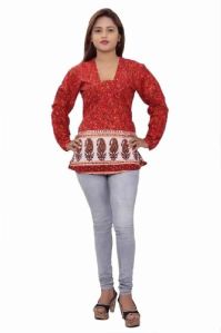 Cotton Jaipuri Print Women Red Top