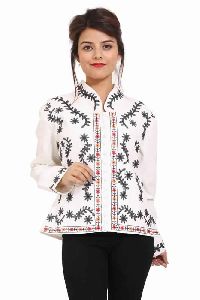 Cotton Party Wear White And Black Jacket