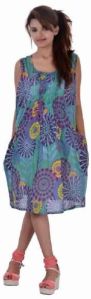 Cotton Printed Two Pockets Sleeveless Dress