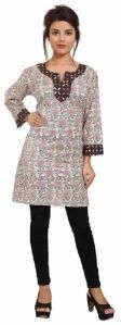 Cotton Printed VNeck Fullsleeve Brown Dress