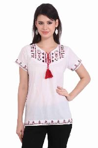 Embroidery White Casual Wear Top