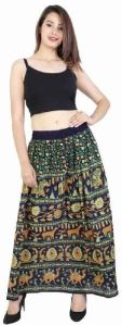 Rayon Crepe Green Colour Printed Skirts