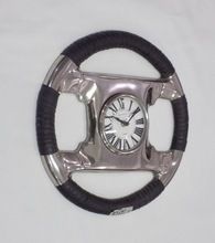 Metal Steering wheel black leather coated decorative analog Wall Clock