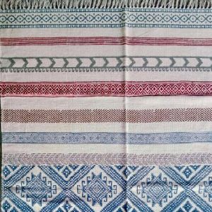Indian handmade flat weave cotton block printed rug carpet