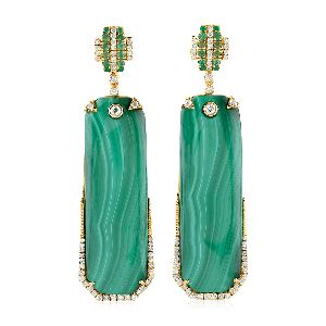 18k yellow gold malachite dangle earrings