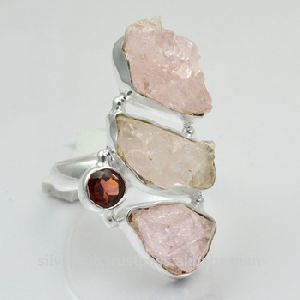 Rose Quartz and Garnet Handmade Ring