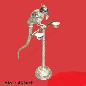 Wooden decorative white metallic parrot figure