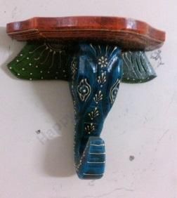 WOODEN HAND PAINTED ELEPHANT SHAPE TELEPHONE STAND