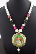 Agate Pearl Haind Painted Necklace