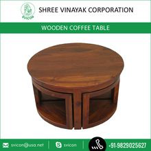 Round Coffee Table with Wooden Stools