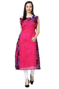 Button Design Off Shoulder Chanderi Pink Kurti