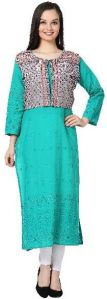 Chikankari Sky Blue Cotton Kurti with Koti