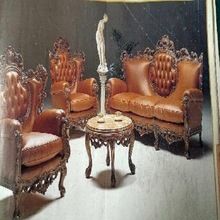 WOODEN CARVING LEATHER 5 SEATER SOFA SET