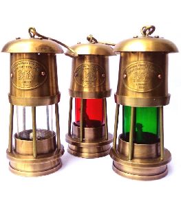 Brass Miner Lamp T Light Lantern Set