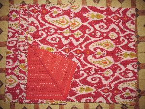 Ikat Print Kantha Work Bedspread