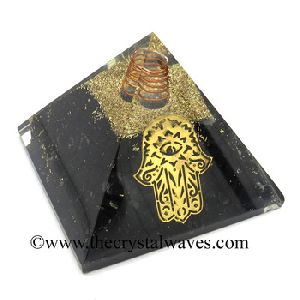 Shungite Chips Orgone Pyramid With Big Hamsa Symbol