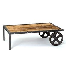 IRON WOOD CART COFFEE TABLE