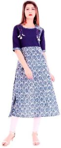 Blue Printed A Line Kurti