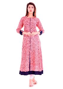 Rayon Pink Printed Anarkali Kurti
